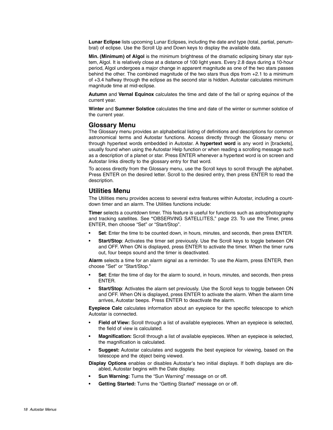 Meade ETX-70AT instruction manual Glossary Menu, Utilities Menu 