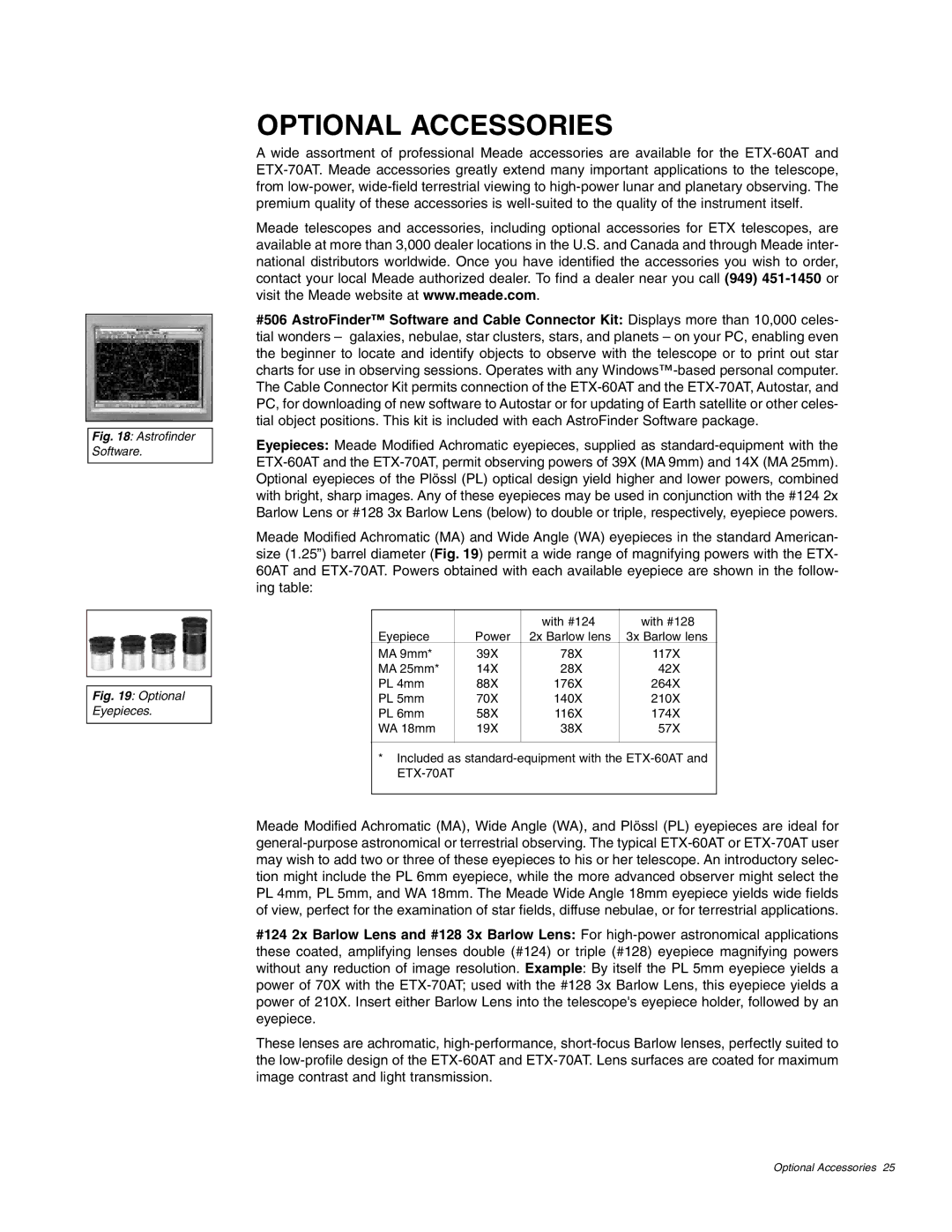 Meade ETX-70AT instruction manual Optional Accessories, Astrofinder Software 