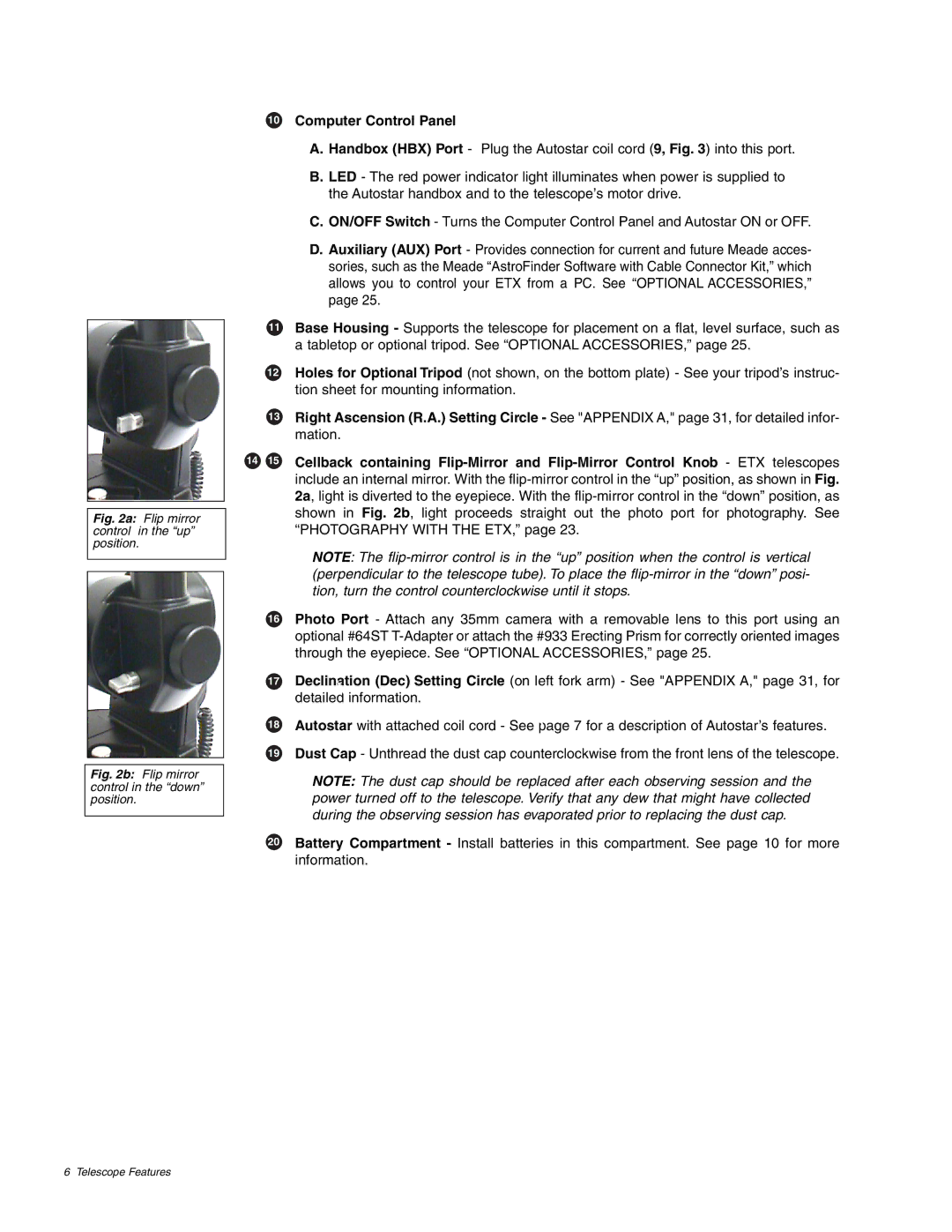 Meade ETX-70AT instruction manual Computer Control Panel, Flip mirror control in the up position 