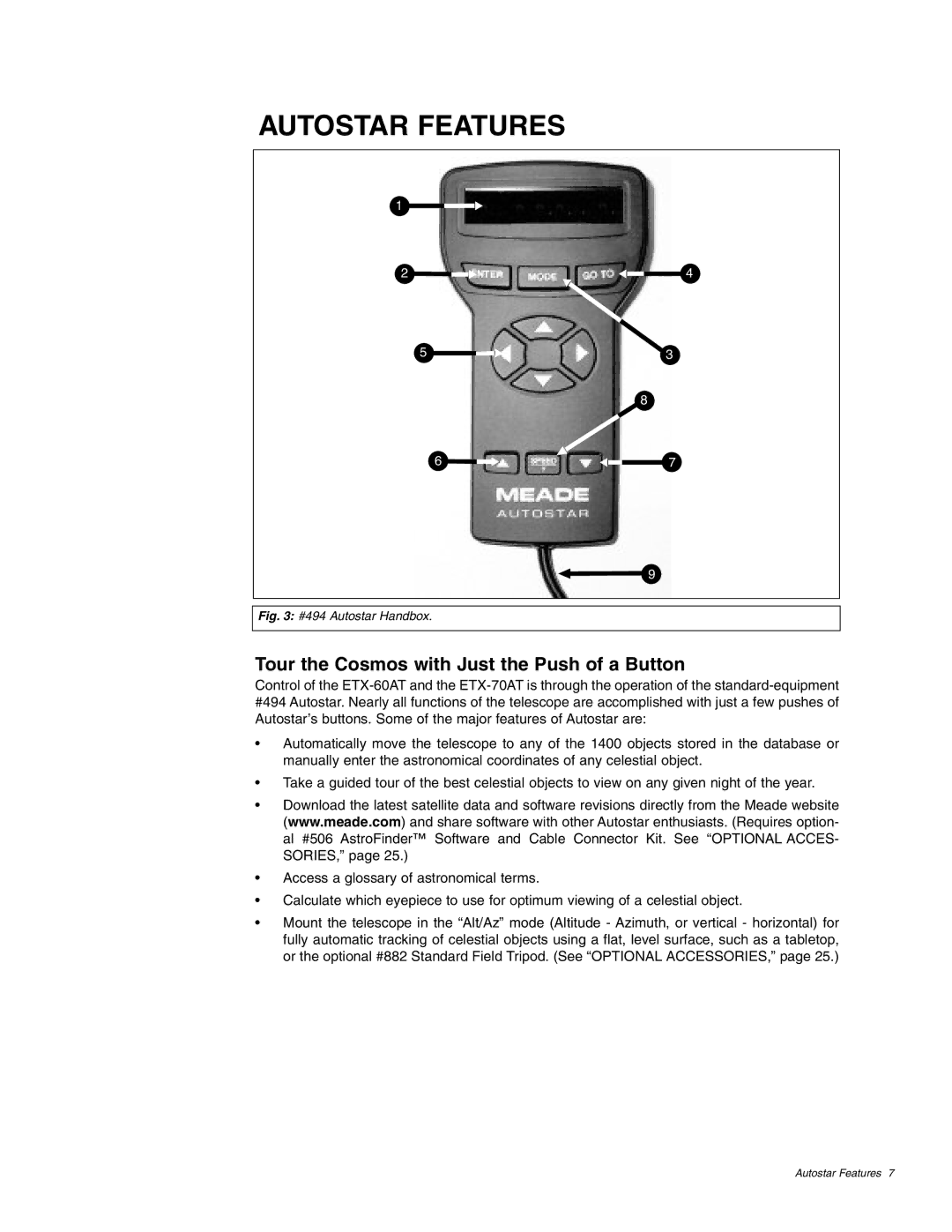 Meade ETX-70AT instruction manual Autostar Features, Tour the Cosmos with Just the Push of a Button 