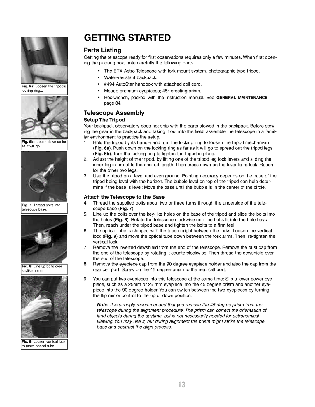 Meade ETX-80AT-BB instruction manual Getting Started, Parts Listing, Telescope Assembly 