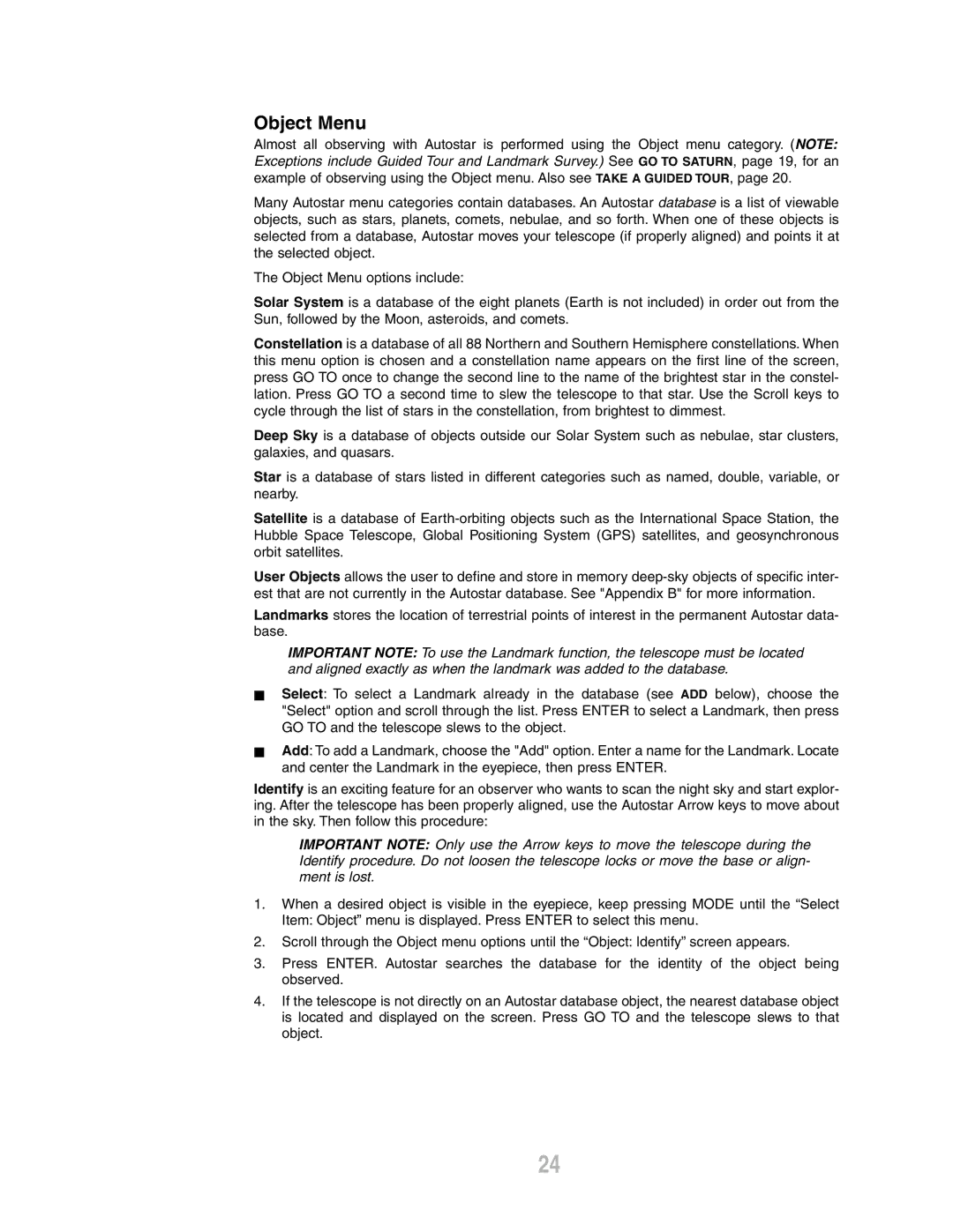 Meade ETX-80AT-BB instruction manual Object Menu 