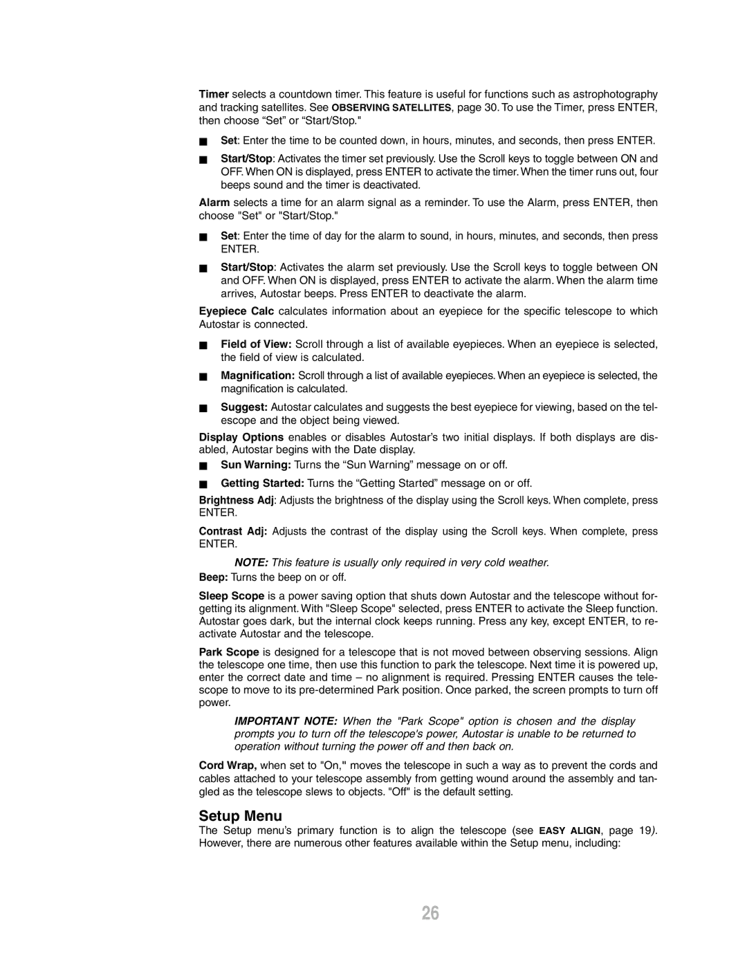 Meade ETX-80AT-BB instruction manual Setup Menu, Enter 