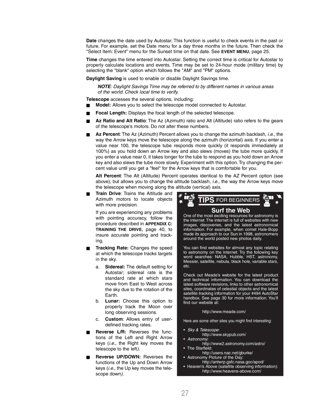 Meade ETX-80AT-BB instruction manual Reverse L/R Reverses, Reverse UP/DOWN Reverses 