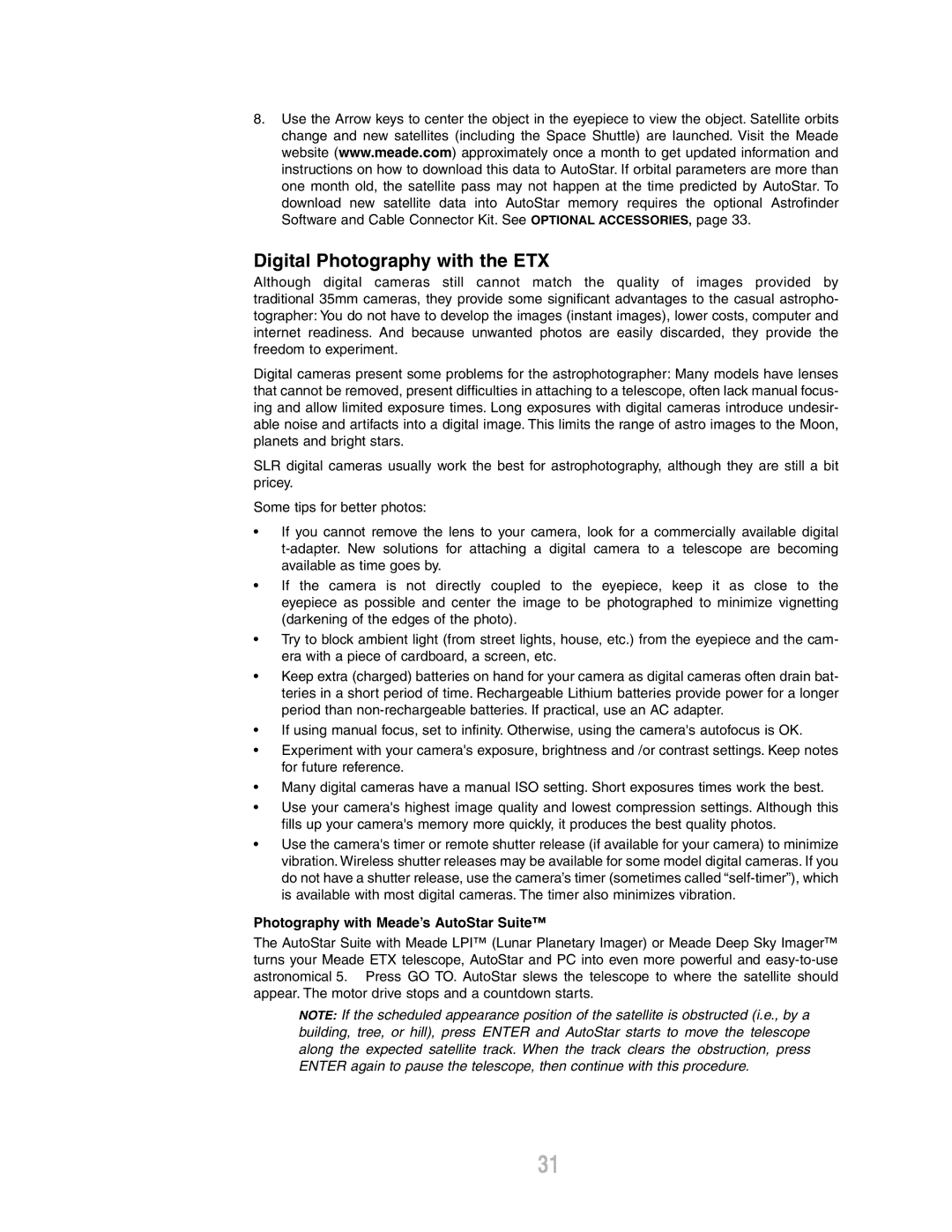 Meade ETX-80AT-BB instruction manual Digital Photography with the ETX, Photography with Meade’s AutoStar Suite 