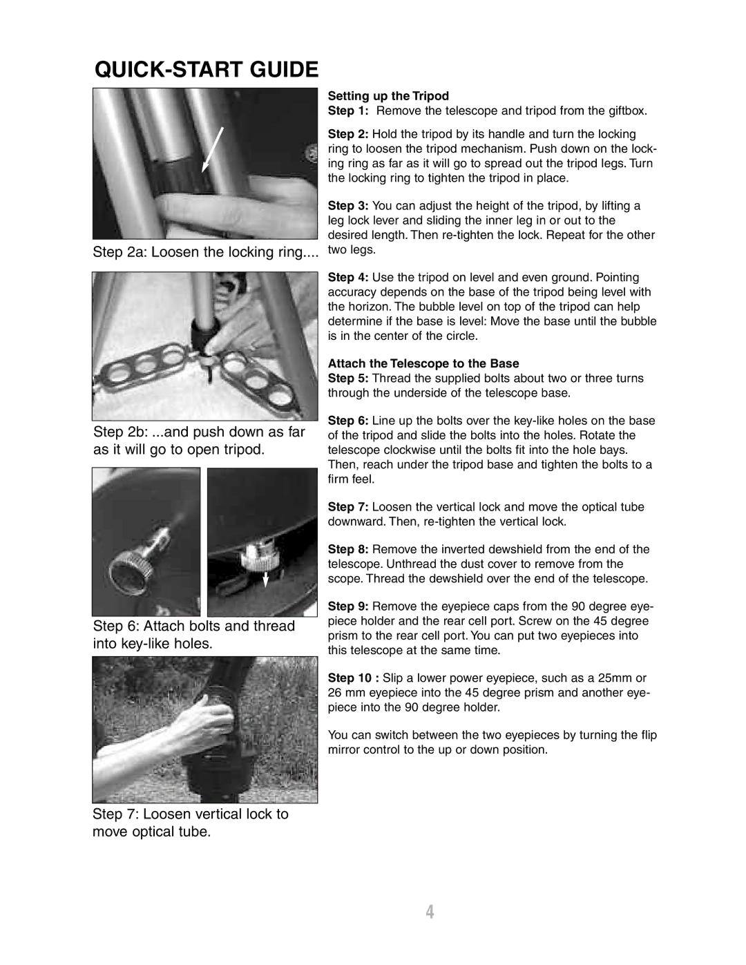 Meade ETX-80AT-BB instruction manual QUICK-START Guide, Setting up the Tripod 