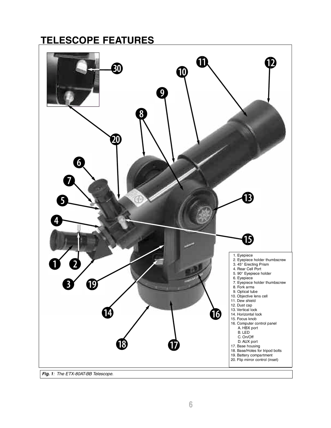 Meade ETX-80AT-BB instruction manual Telescope Features, Led 