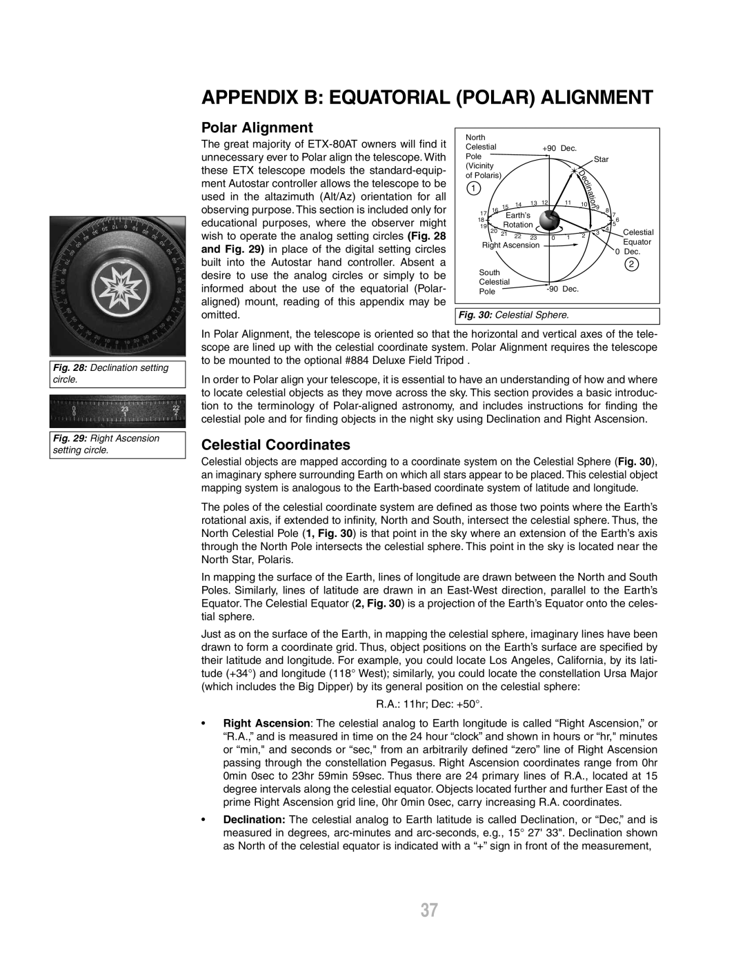 Meade ETX-80AT-TC instruction manual Appendix B Equatorial Polar Alignment, Celestial Coordinates 