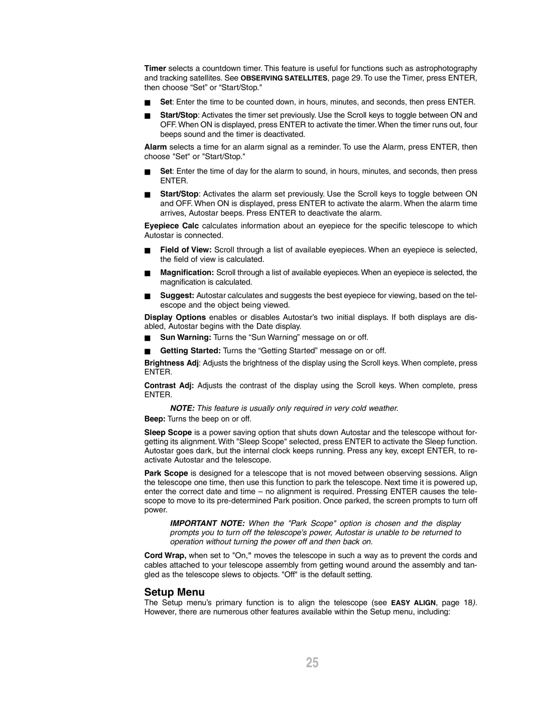 Meade ETX-80AT-TC instruction manual Setup Menu, Enter 