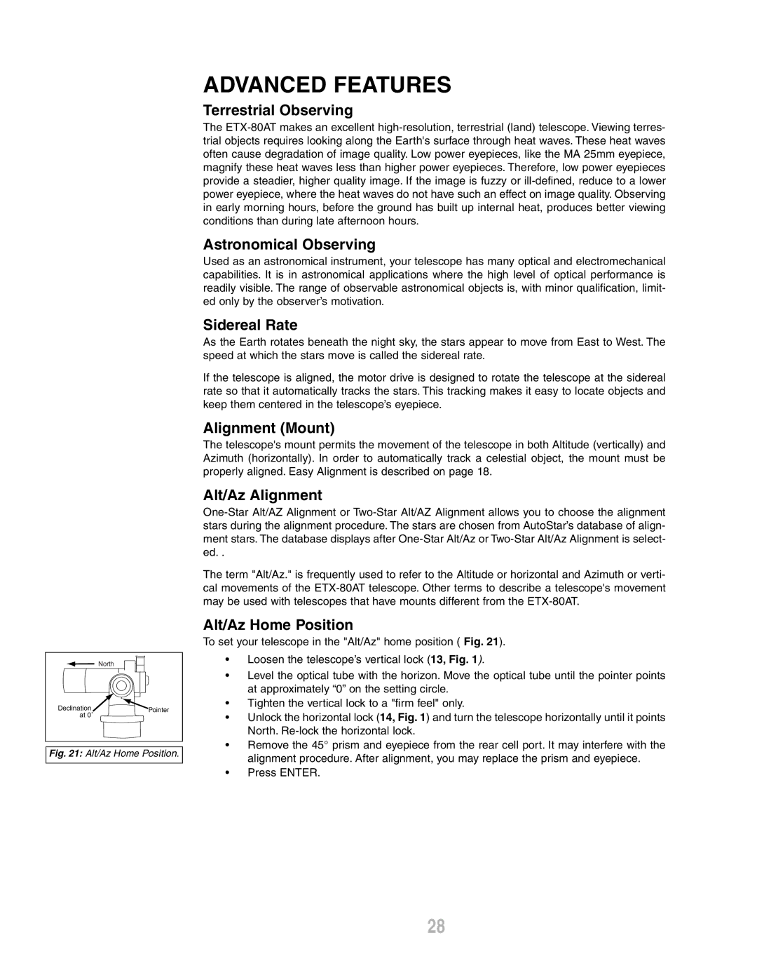 Meade ETX-80AT-TC instruction manual Advanced Features 