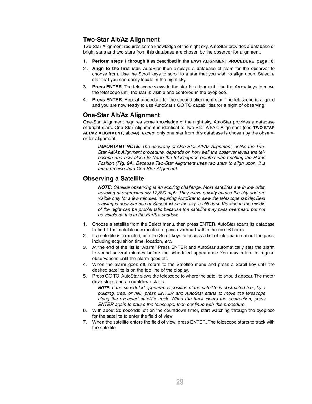 Meade ETX-80AT-TC instruction manual Two-Star Alt/Az Alignment, One-Star Alt/Az Alignment, Observing a Satellite 