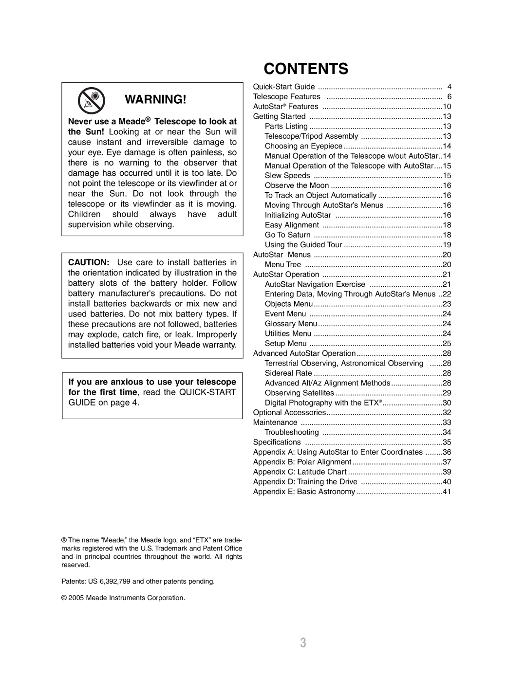 Meade ETX-80AT-TC instruction manual Contents 