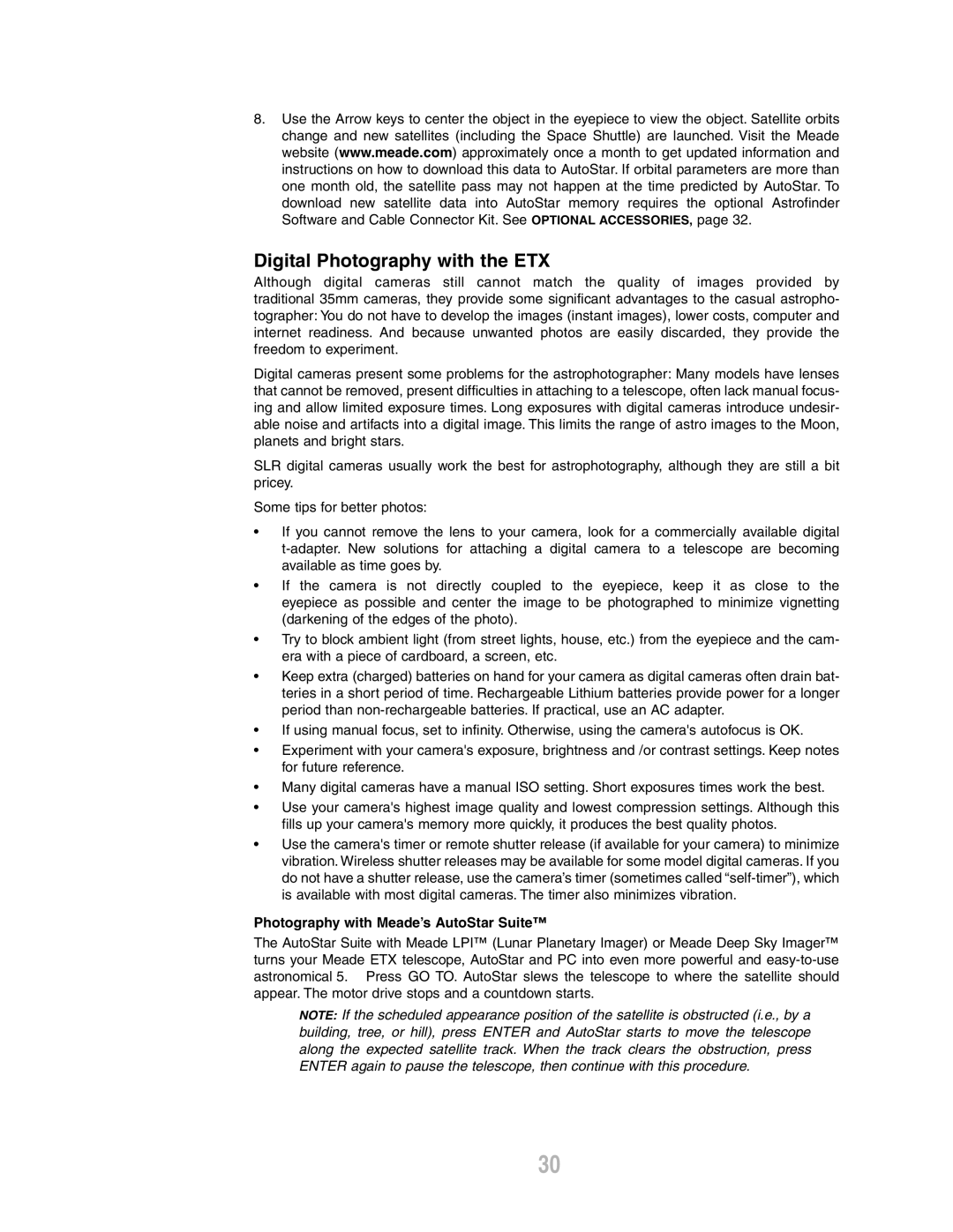 Meade ETX-80AT-TC instruction manual Digital Photography with the ETX, Photography with Meade’s AutoStar Suite 