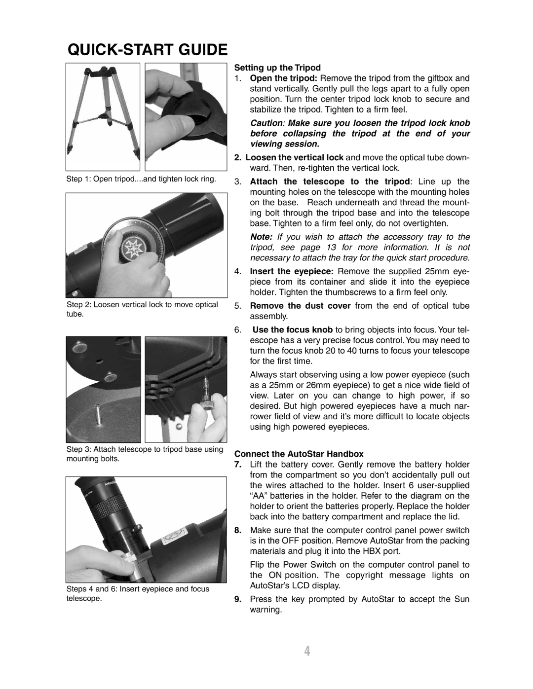 Meade ETX-80AT-TC instruction manual QUICK-START Guide, Setting up the Tripod 