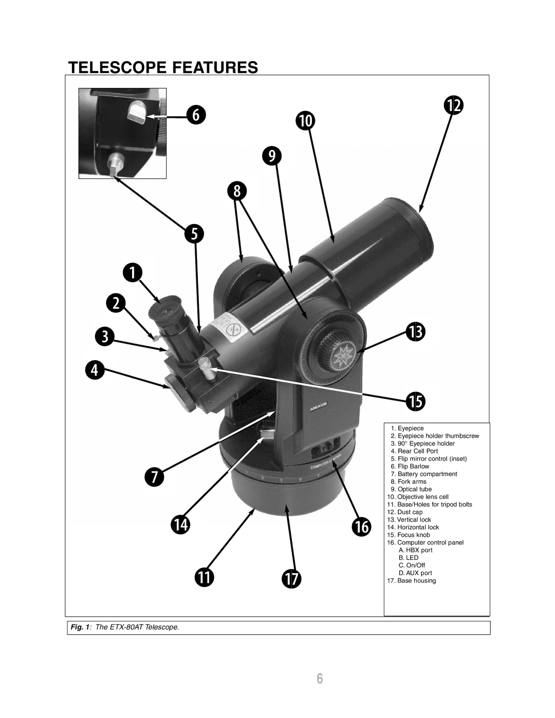 Meade ETX-80AT-TC instruction manual Telescope Features, ETX-80AT Telescope 