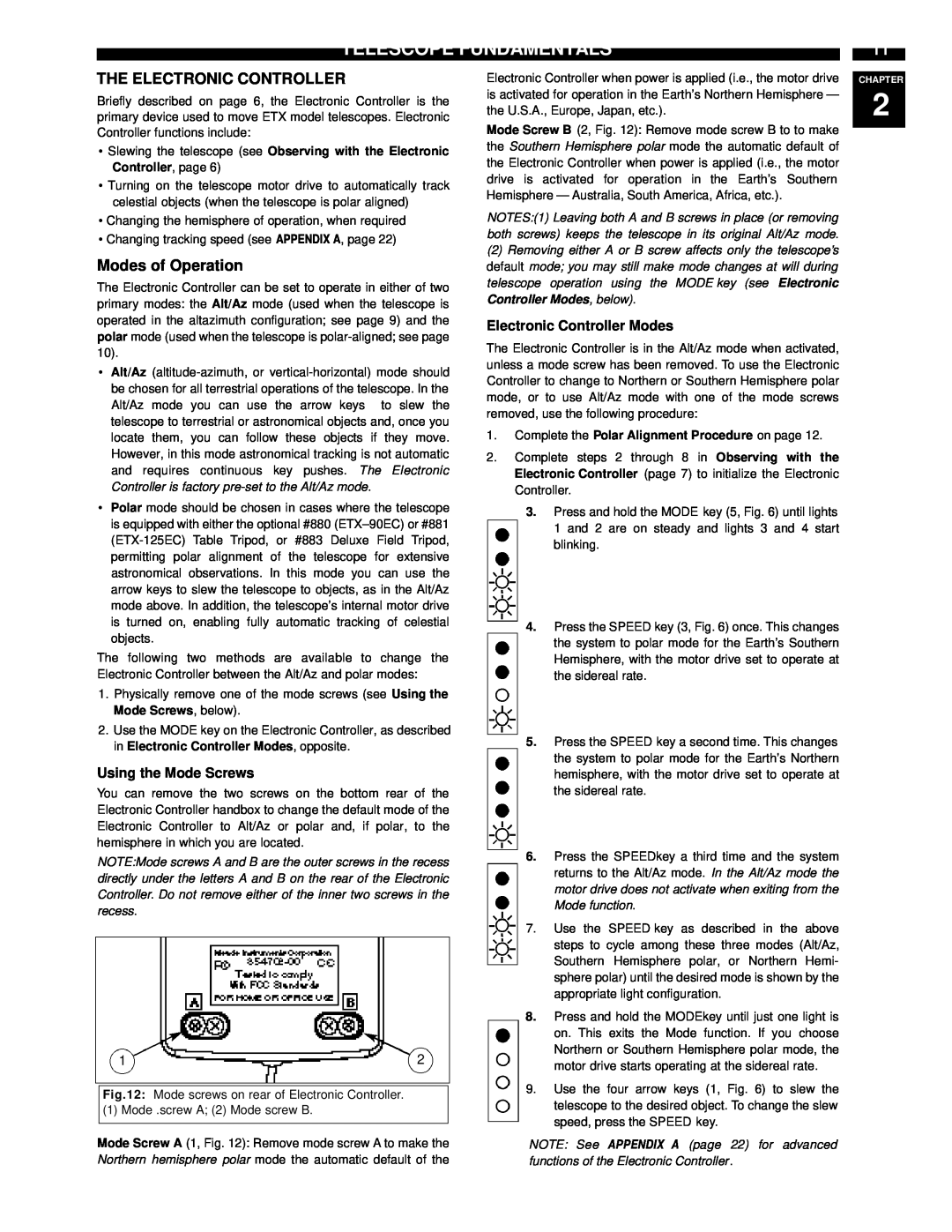 Meade ETX-90EC instruction manual TELESCOPE FUNDAMENTALSz, The Electronic Controller, Modes of Operation 