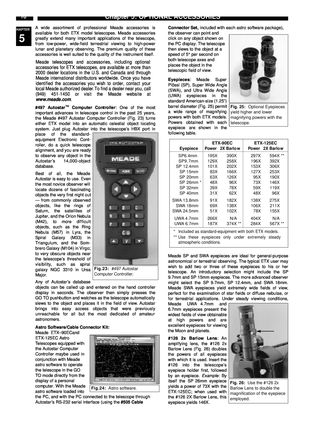 Meade ETX-90EC Optional Accessories, ETX-125EC, Eyepiece, 2X Barlow, Power, Astro Software/Cable Connector Kit 