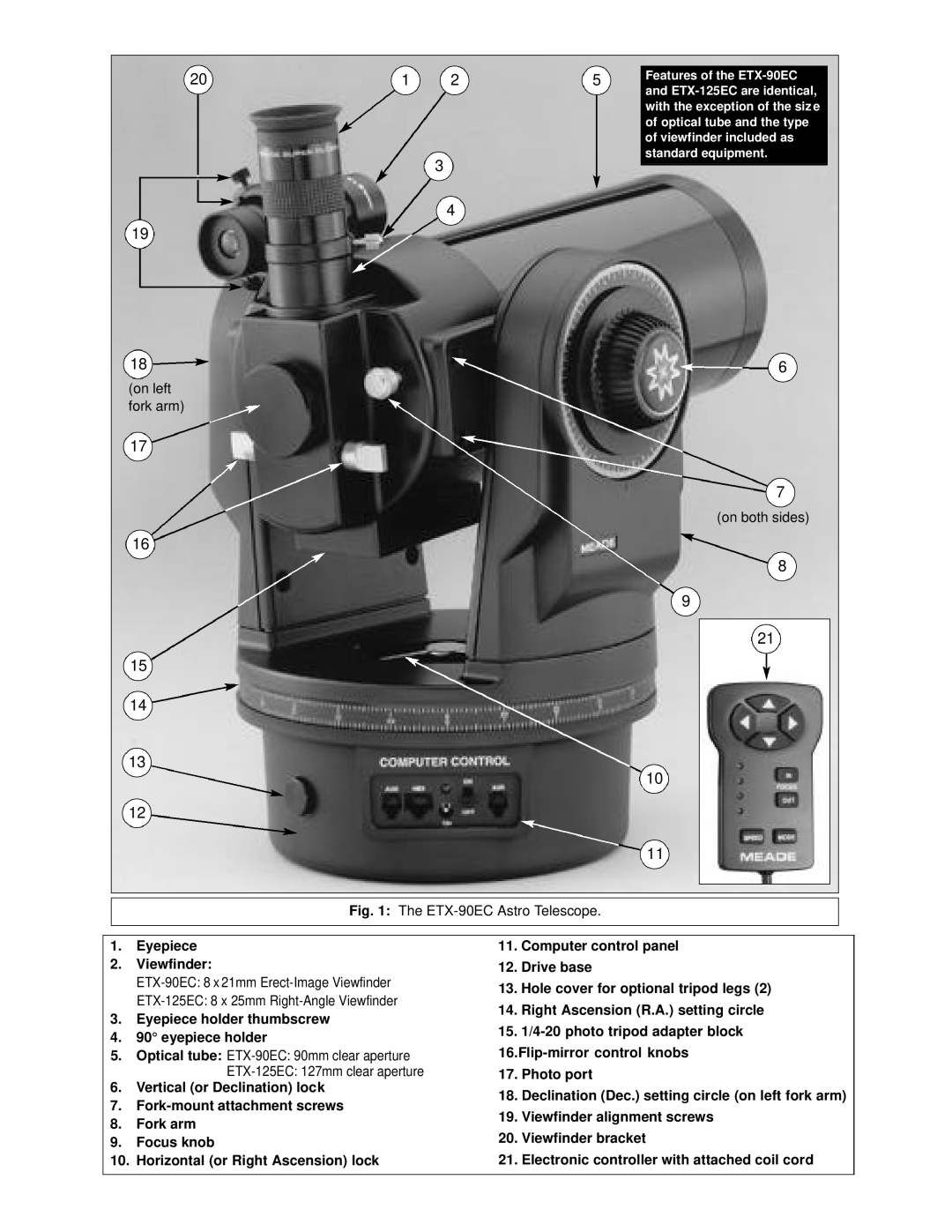 Meade ETX-90EC instruction manual Eyepiece 2. Viewfinder 