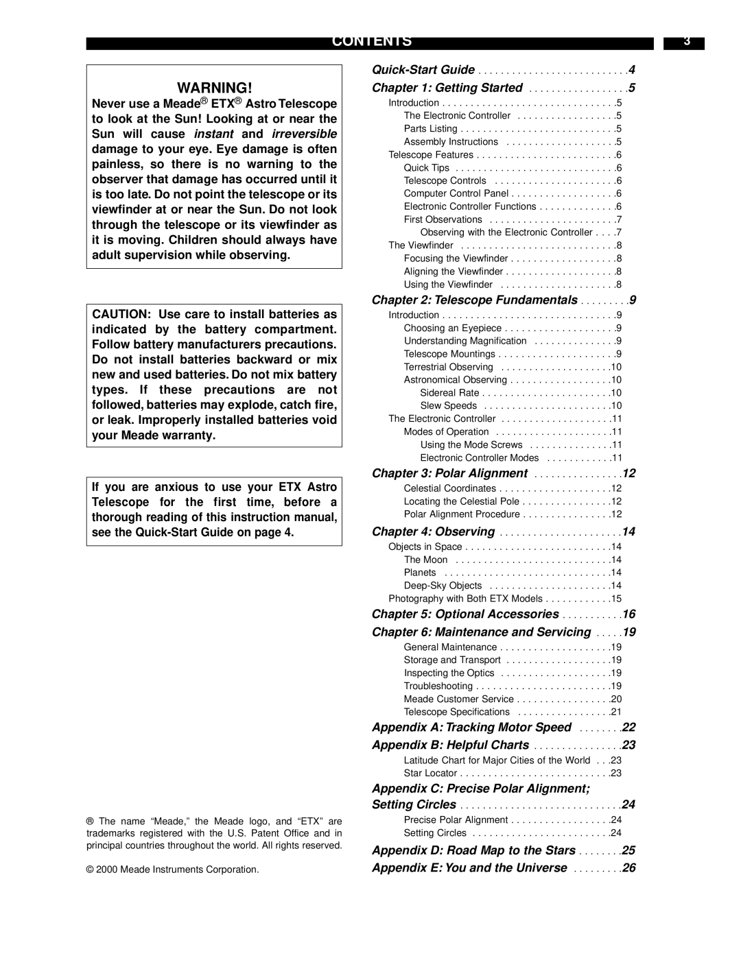 Meade ETX-90EC instruction manual CONTENTSz3 