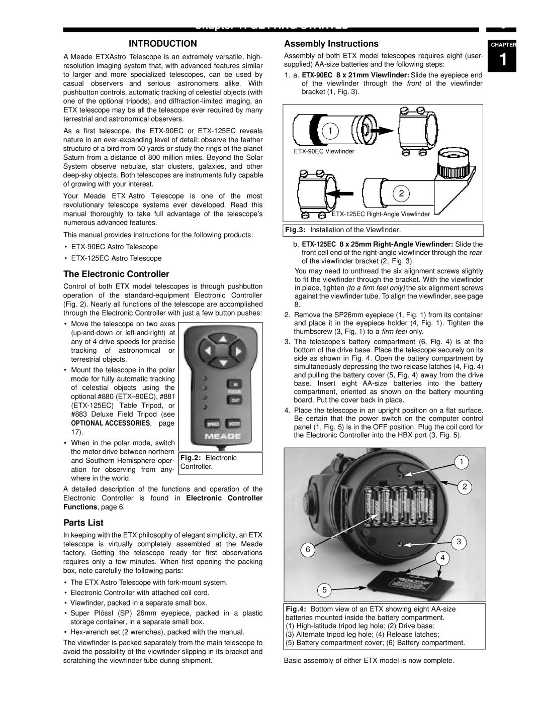 Meade ETX-90EC instruction manual Getting Started, Introduction, Electronic Controller, Assembly Instructions, Parts List 