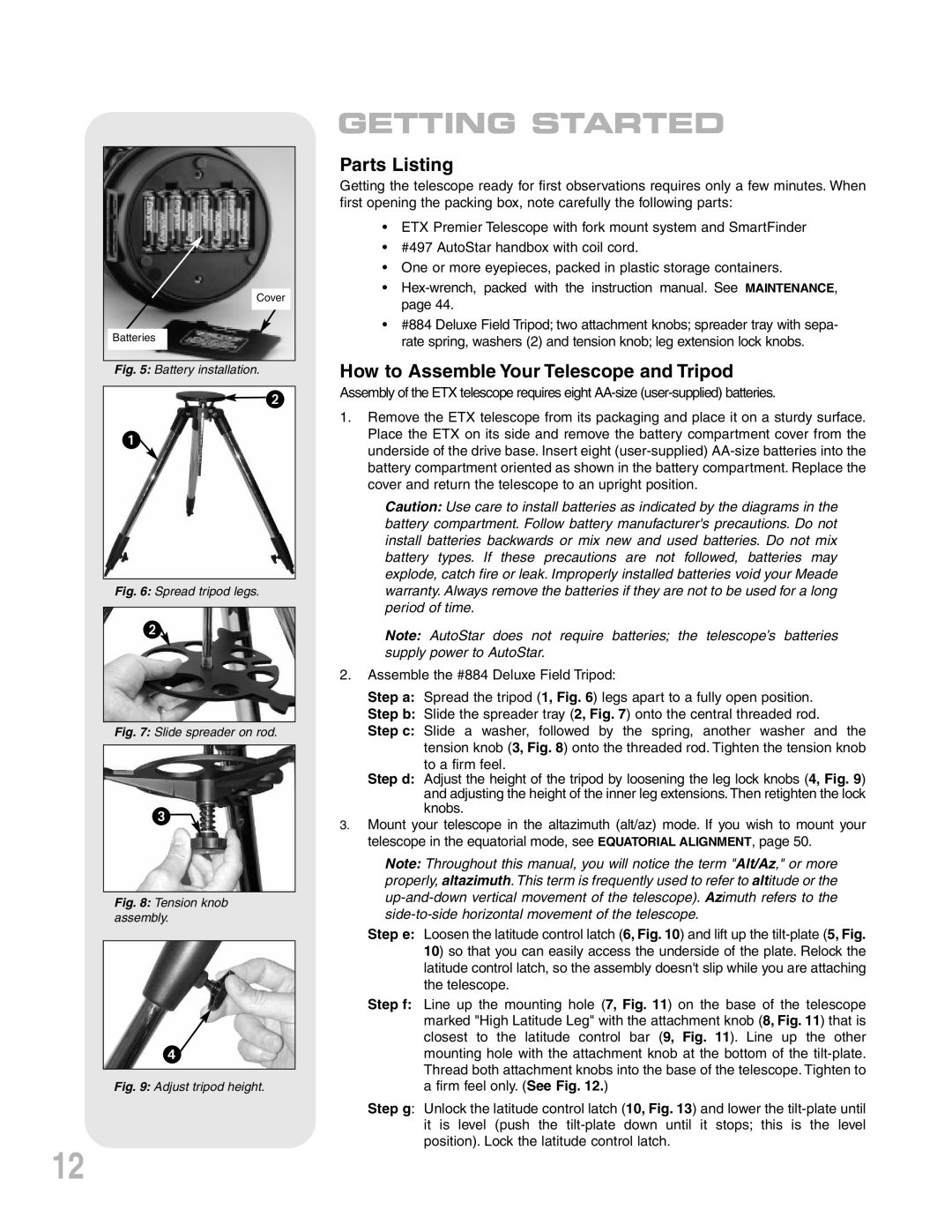 Meade ETX-90PE instruction manual Getting Started, Parts Listing, How to Assemble Your Telescope and Tripod 