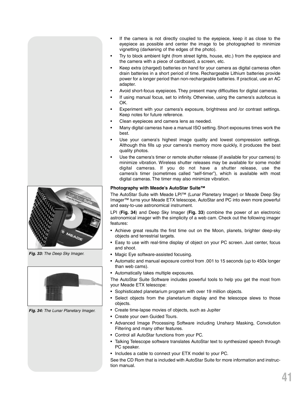 Meade ETX-90PE instruction manual Photography with Meade’s AutoStar Suite 