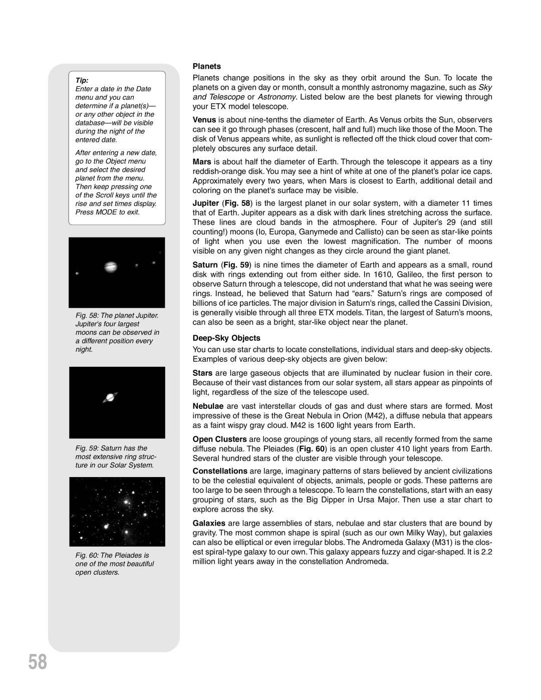 Meade ETX-90PE instruction manual Planets, Deep-Sky Objects 