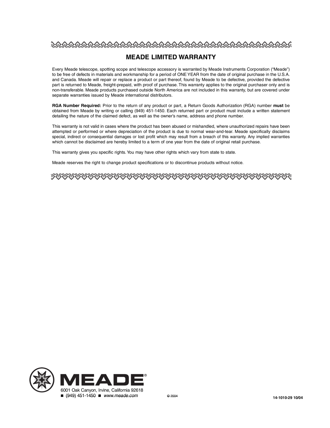 Meade ETX-90PE instruction manual Meade Limited Warranty 