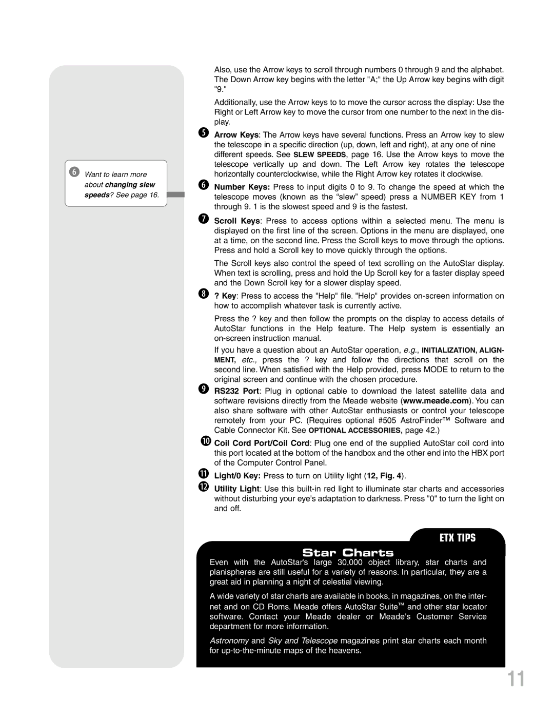 Meade ETX-90PE instruction manual ETX Tips, About changing slew 