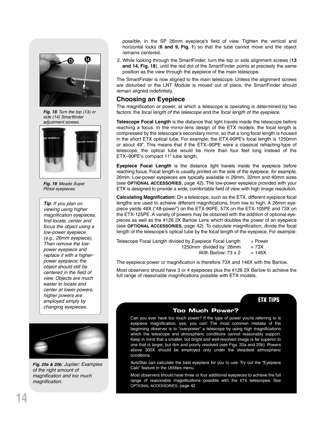 Meade ETX-90PE instruction manual Choosing an Eyepiece, Too Much Power? 