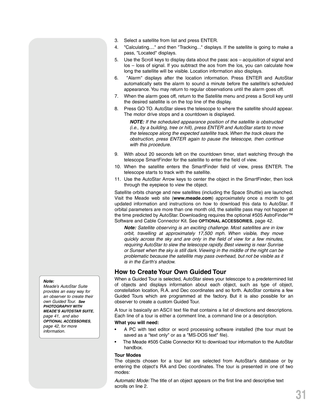 Meade ETX-90PE instruction manual How to Create Your Own Guided Tour, What you will need, Tour Modes 