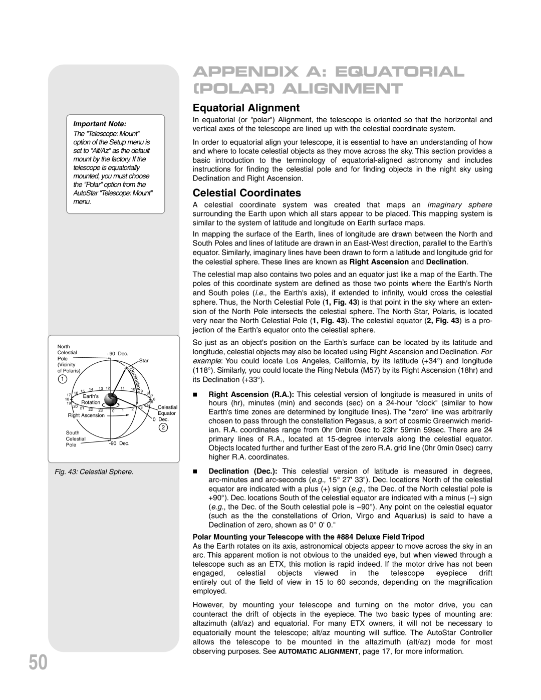 Meade ETX-90PE instruction manual Equatorial Alignment, Celestial Coordinates 