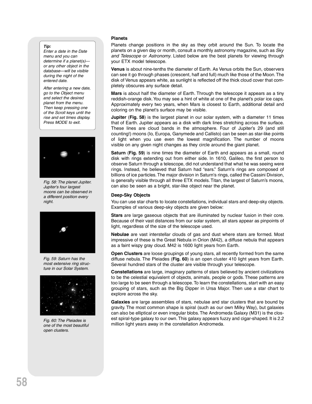 Meade ETX-90PE instruction manual Planets, Deep-Sky Objects 