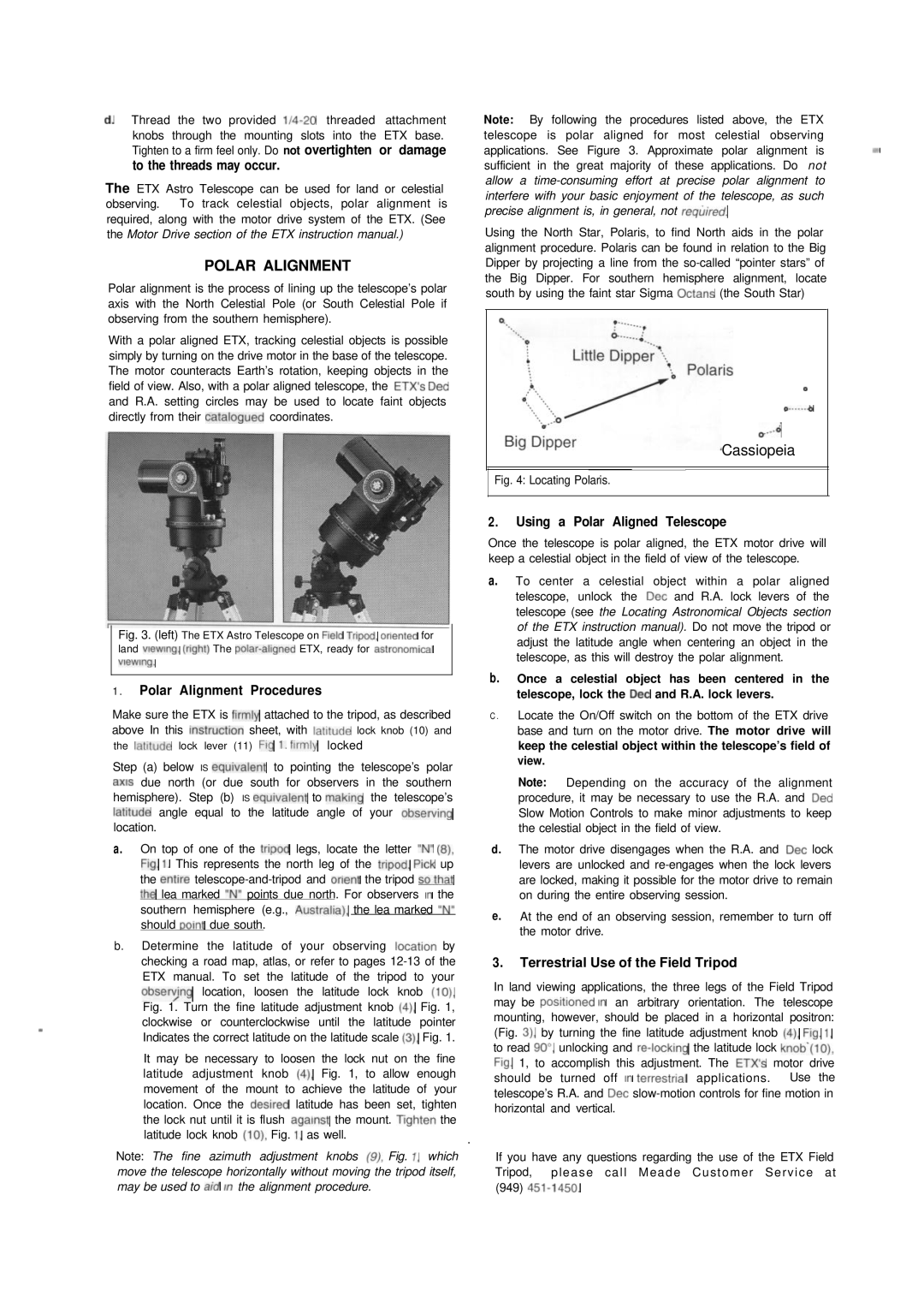 Meade ETX Polar Alignment Procedures, Using a Polar Aligned Telescope, Terrestrial Use of the Field Tripod 