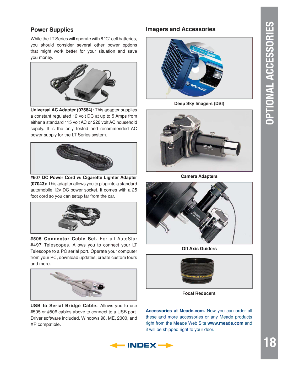 Meade LT SC Series, LT Series, LT ACF Series instruction manual Power Supplies, Imagers and Accessories 