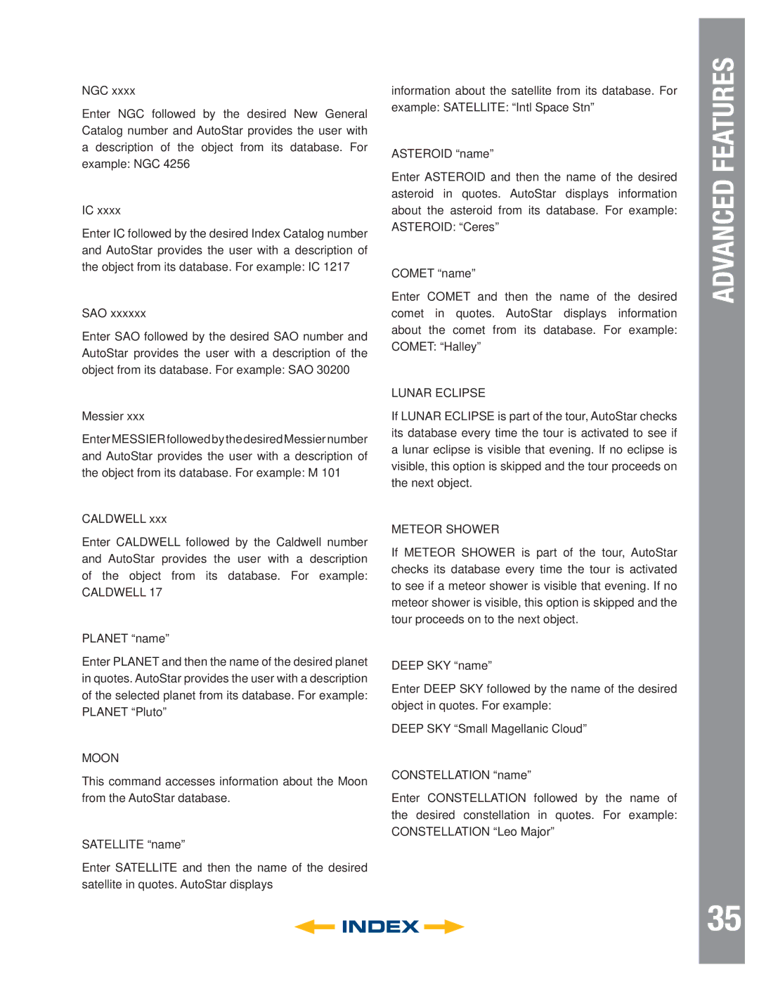 Meade LT ACF Series, LT SC Series, LT Series instruction manual Index 