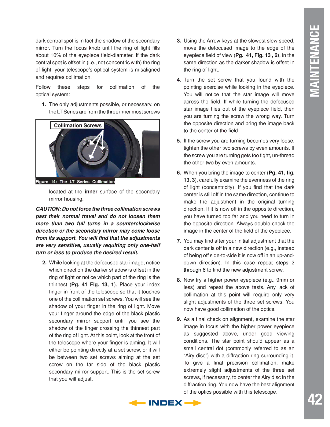 Meade LT SC Series, LT ACF Series instruction manual Collimation Screws, LT Series Collimation 