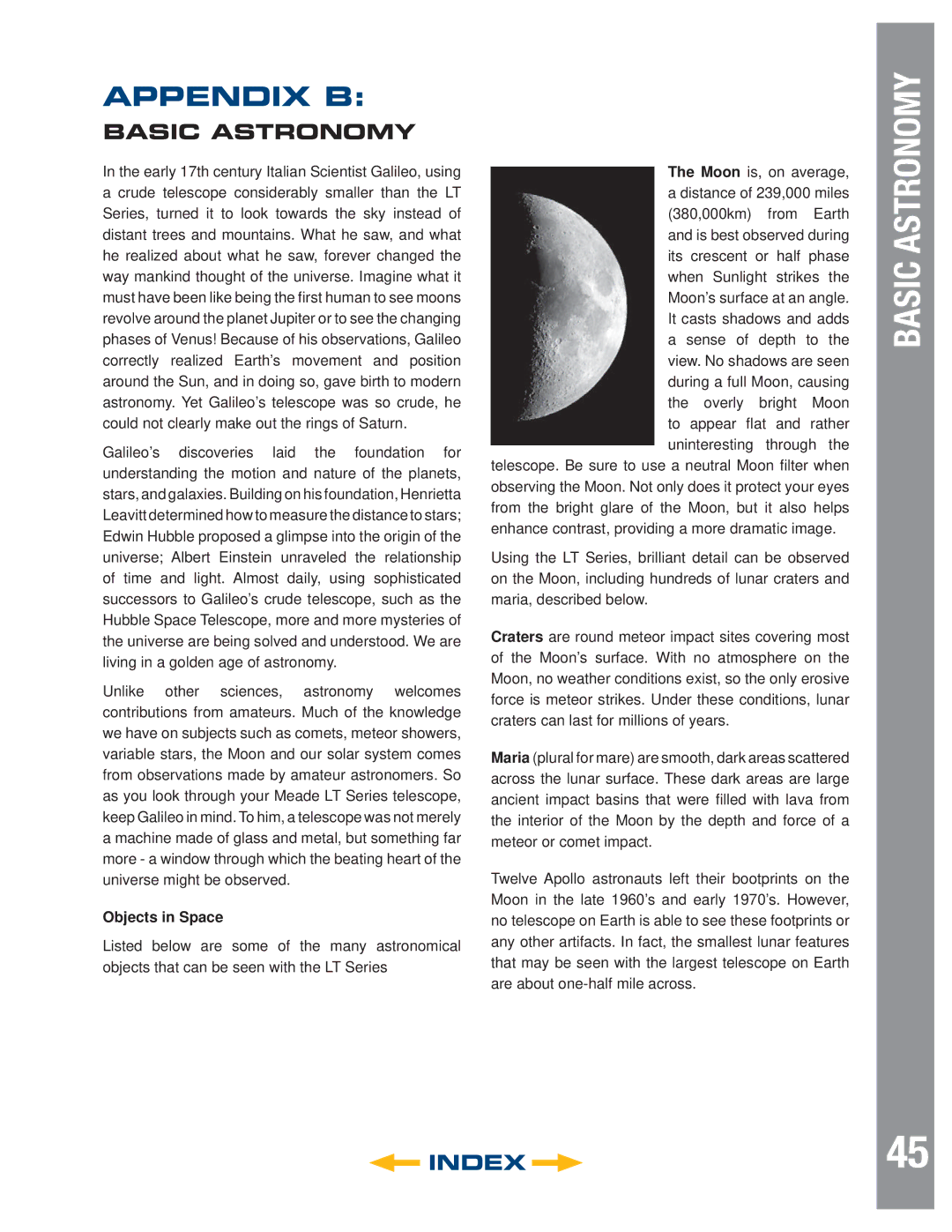 Meade LT SC Series, LT Series, LT ACF Series instruction manual Appendix B, Objects in Space 