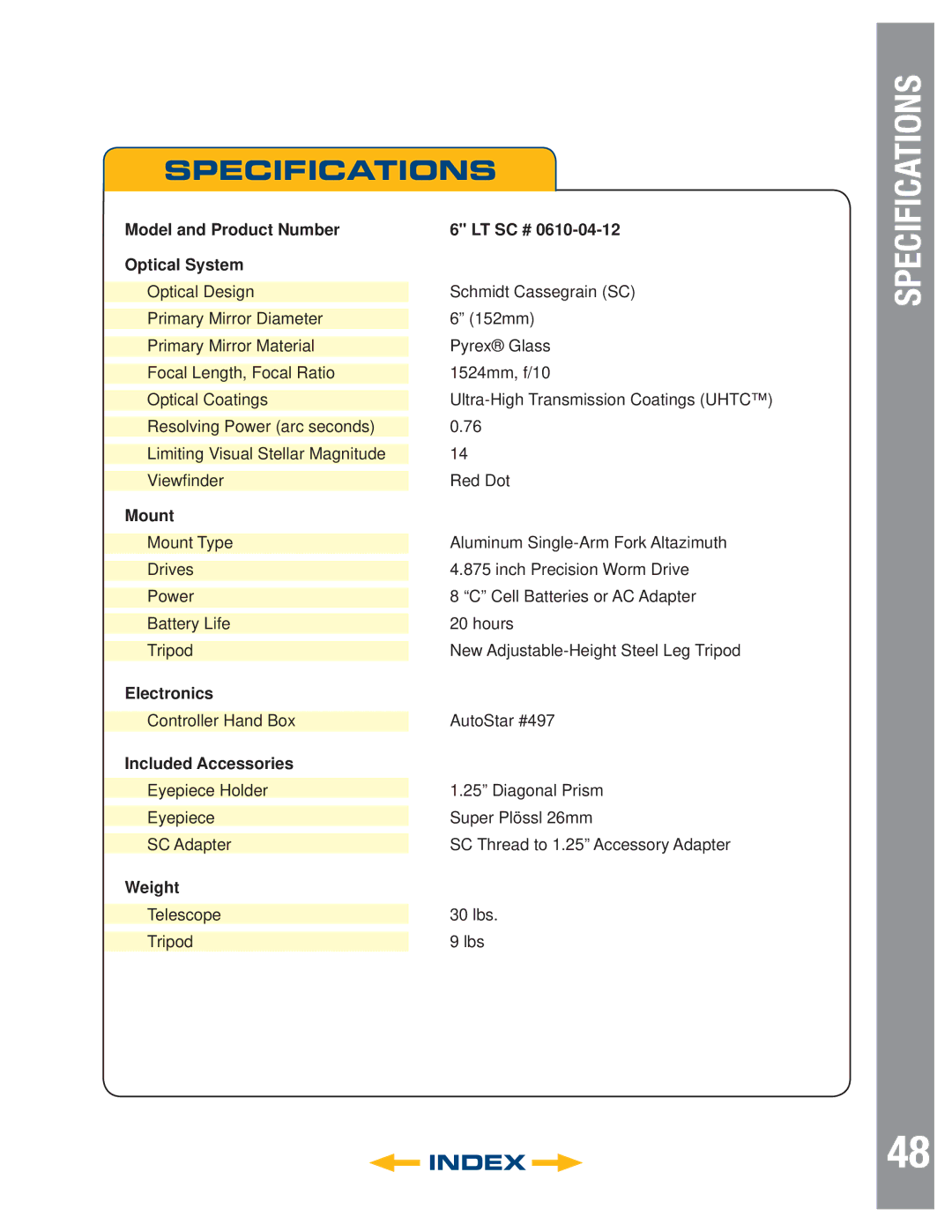 Meade LT SC Series, LT Series, LT ACF Series instruction manual AutoStarSPECIFICATIONS#497 Handbox 