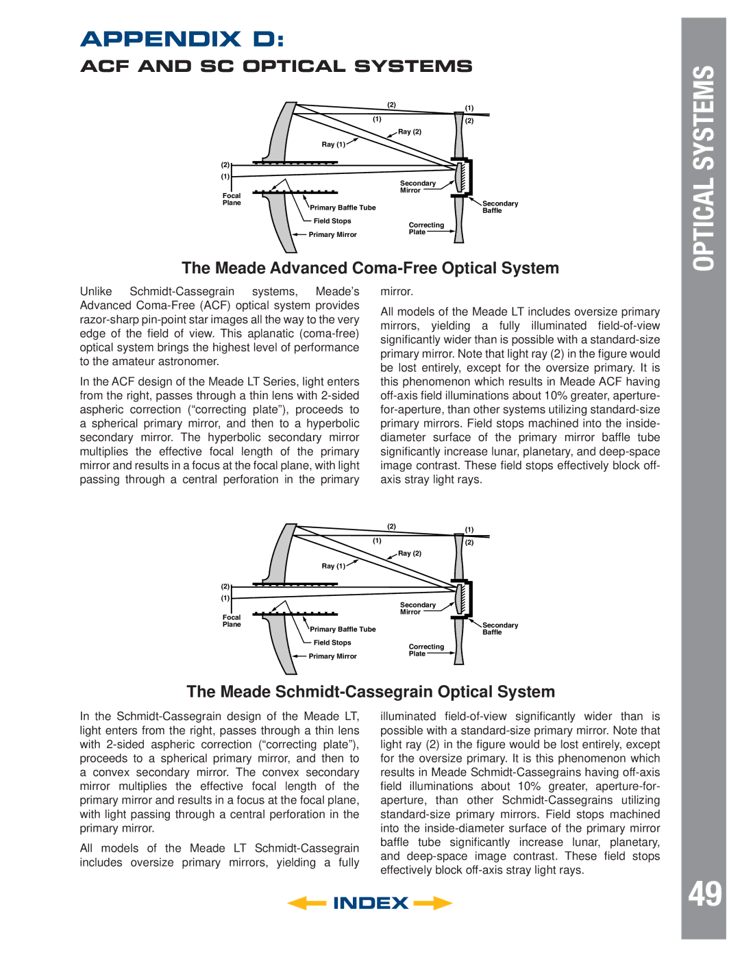 Meade LT Series, LT SC Series, LT ACF Series instruction manual Appendix D, ACF and SC Optical Systems 