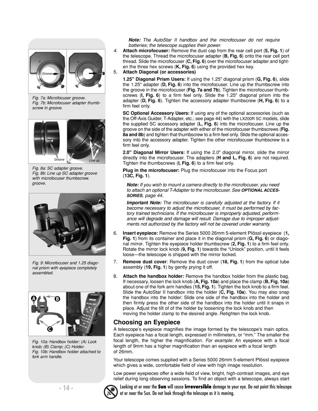 Meade LX200 R instruction manual Choosing an Eyepiece, Attach Diagonal or accessories 