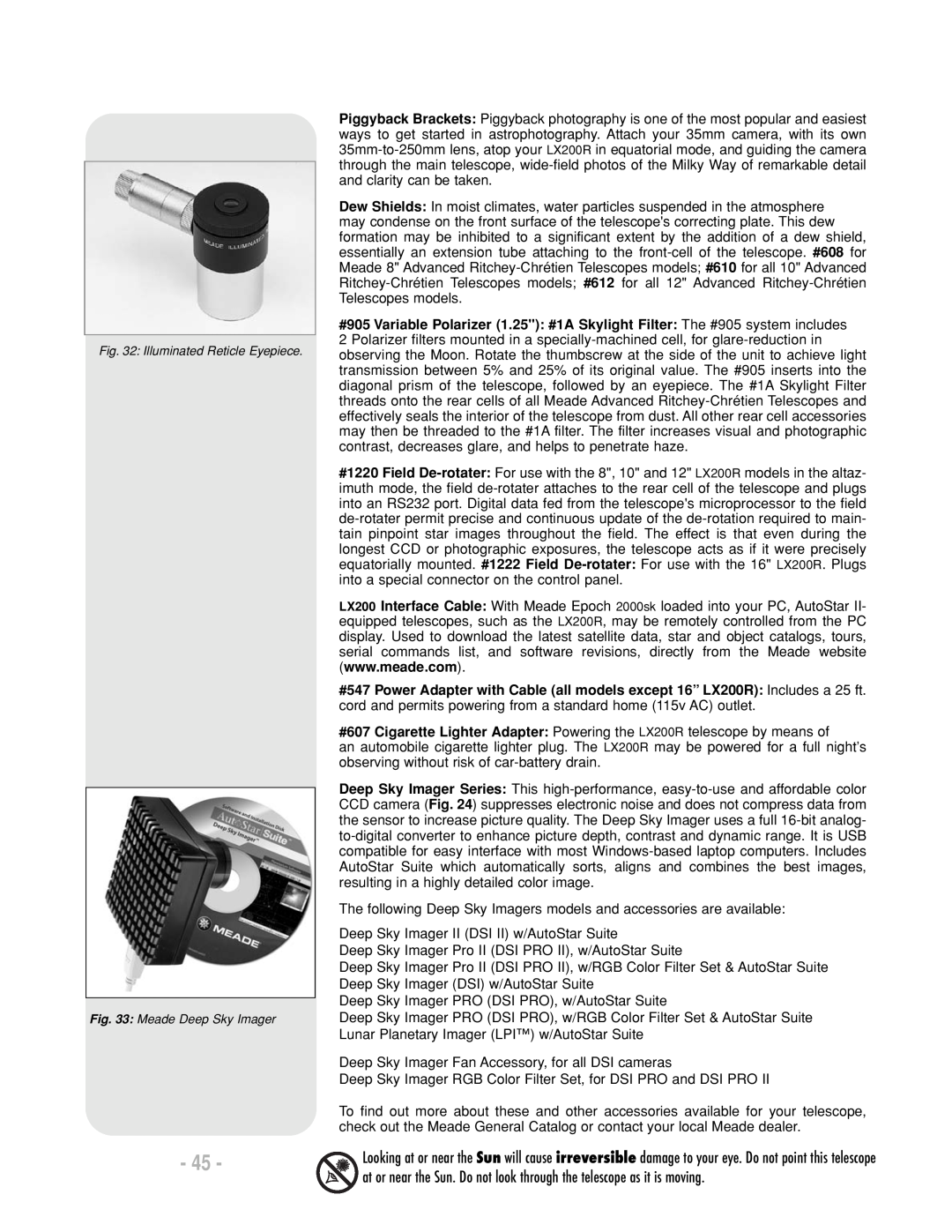 Meade LX200 R instruction manual Deep Sky Imager II DSI II w/AutoStar Suite 