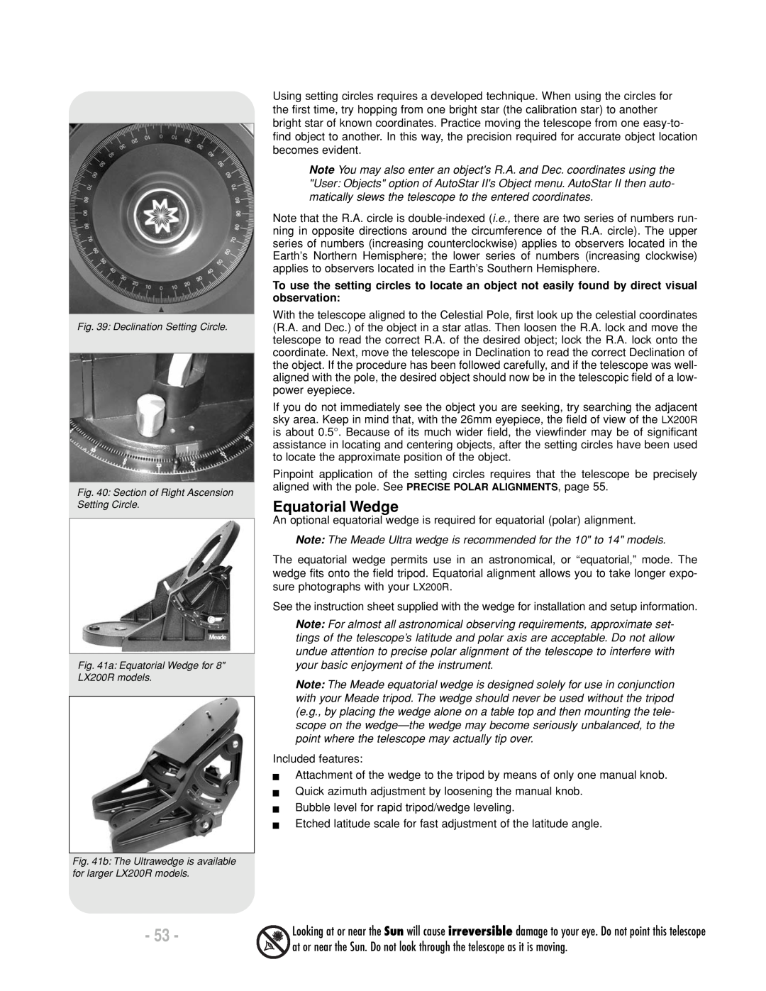 Meade LX200 R instruction manual Equatorial Wedge 