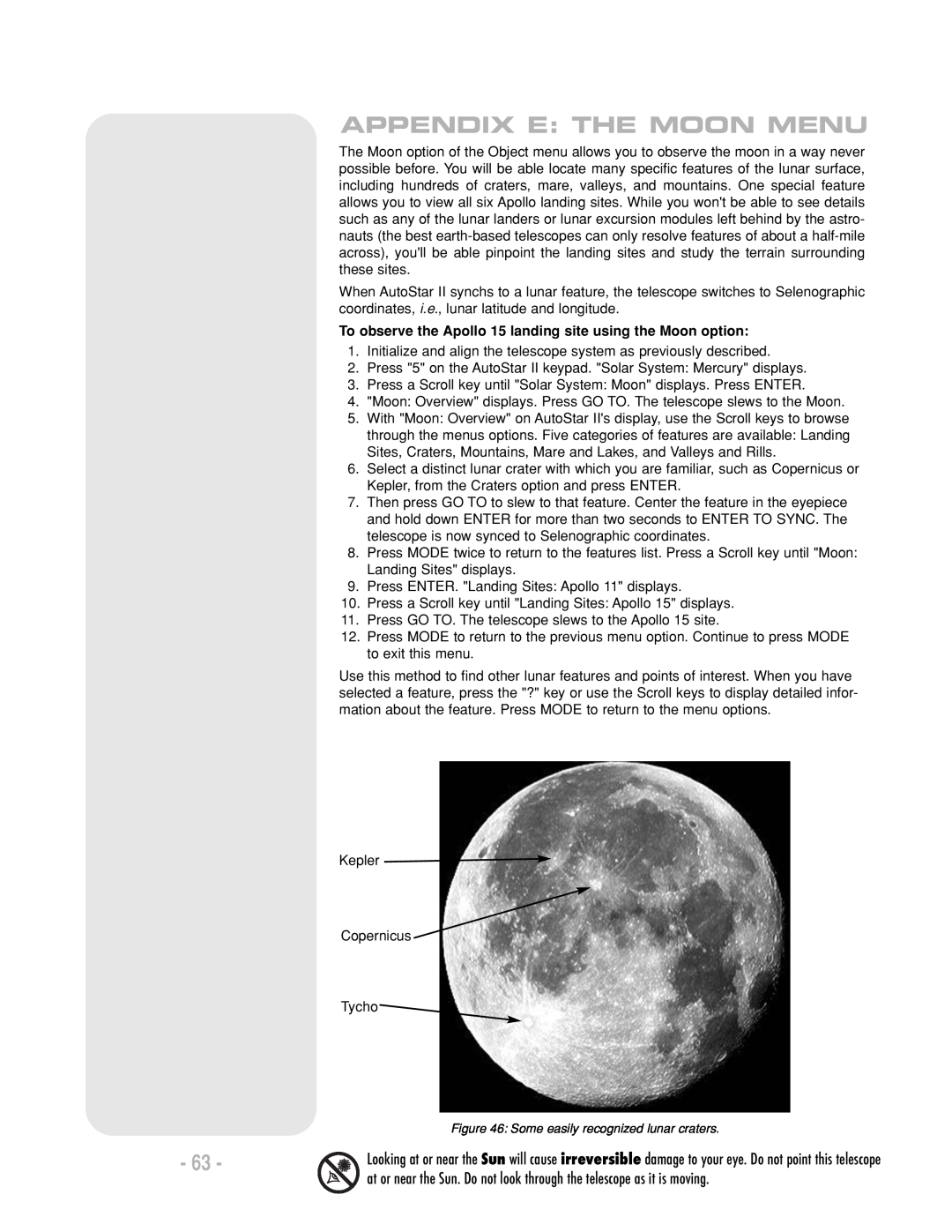 Meade LX200 R instruction manual Appendix E: The Moon Menu 