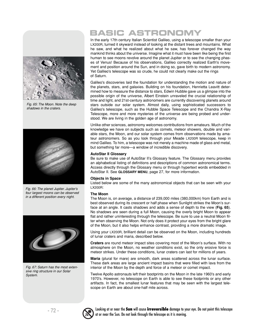 Meade LX200 R instruction manual Basic Astronomy, AutoStar II Glossary, Objects in Space, The Moon 