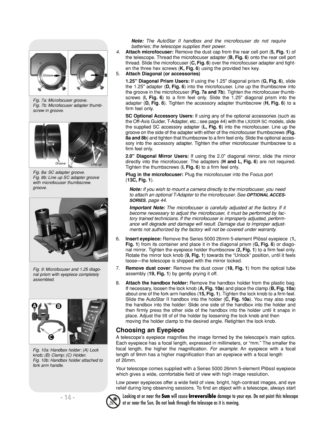 Meade LX200 R instruction manual Choosing an Eyepiece, Attach Diagonal or accessories 