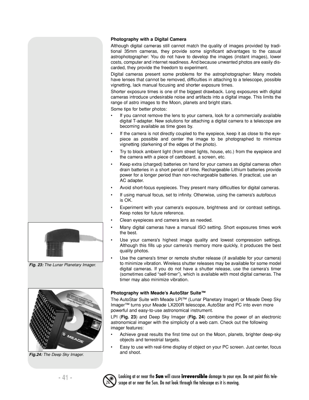 Meade LX200 R instruction manual Photography with a Digital Camera, Photography with Meade’s AutoStar Suite 