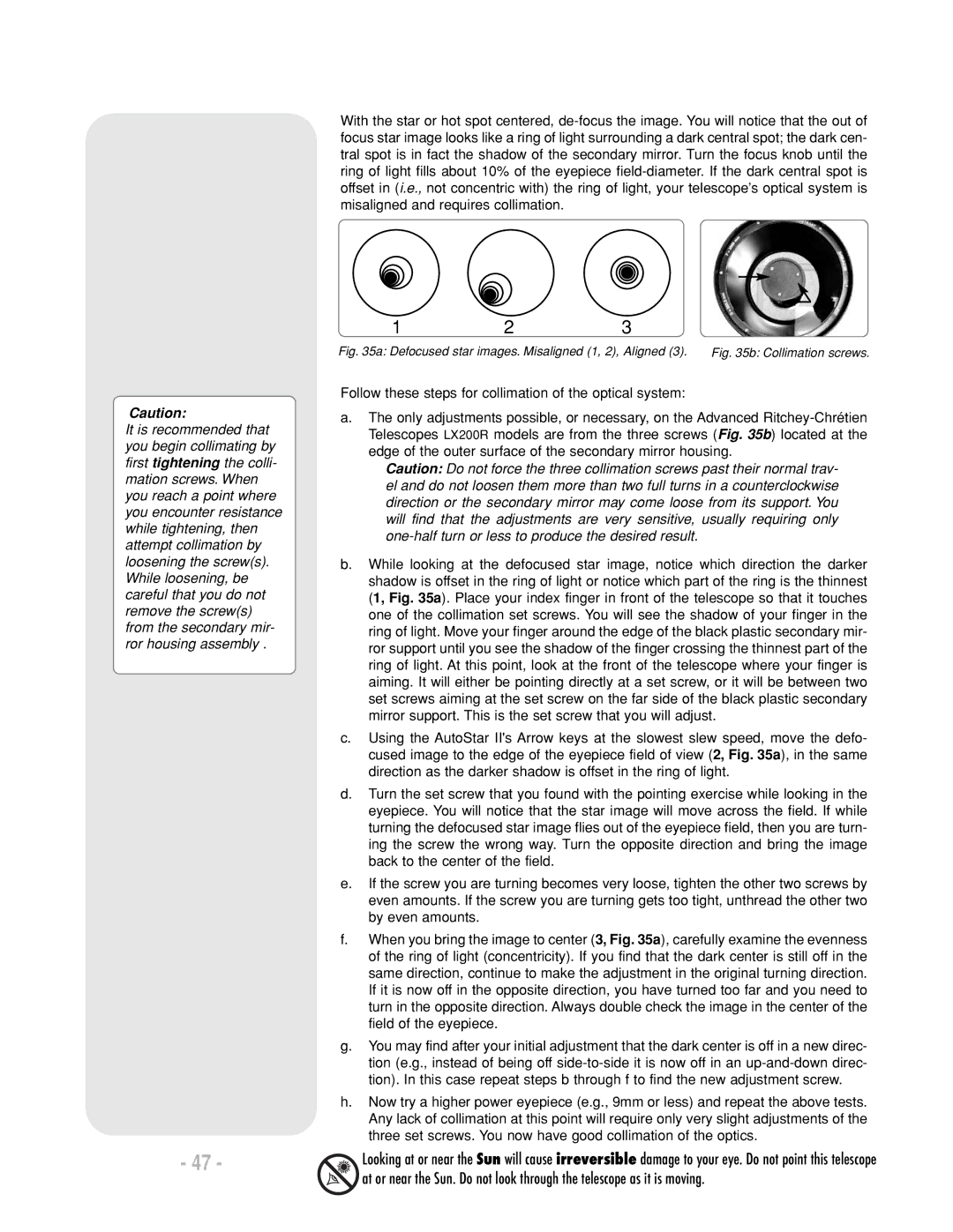 Meade LX200 R instruction manual Defocused star images. Misaligned 1, 2, Aligned 