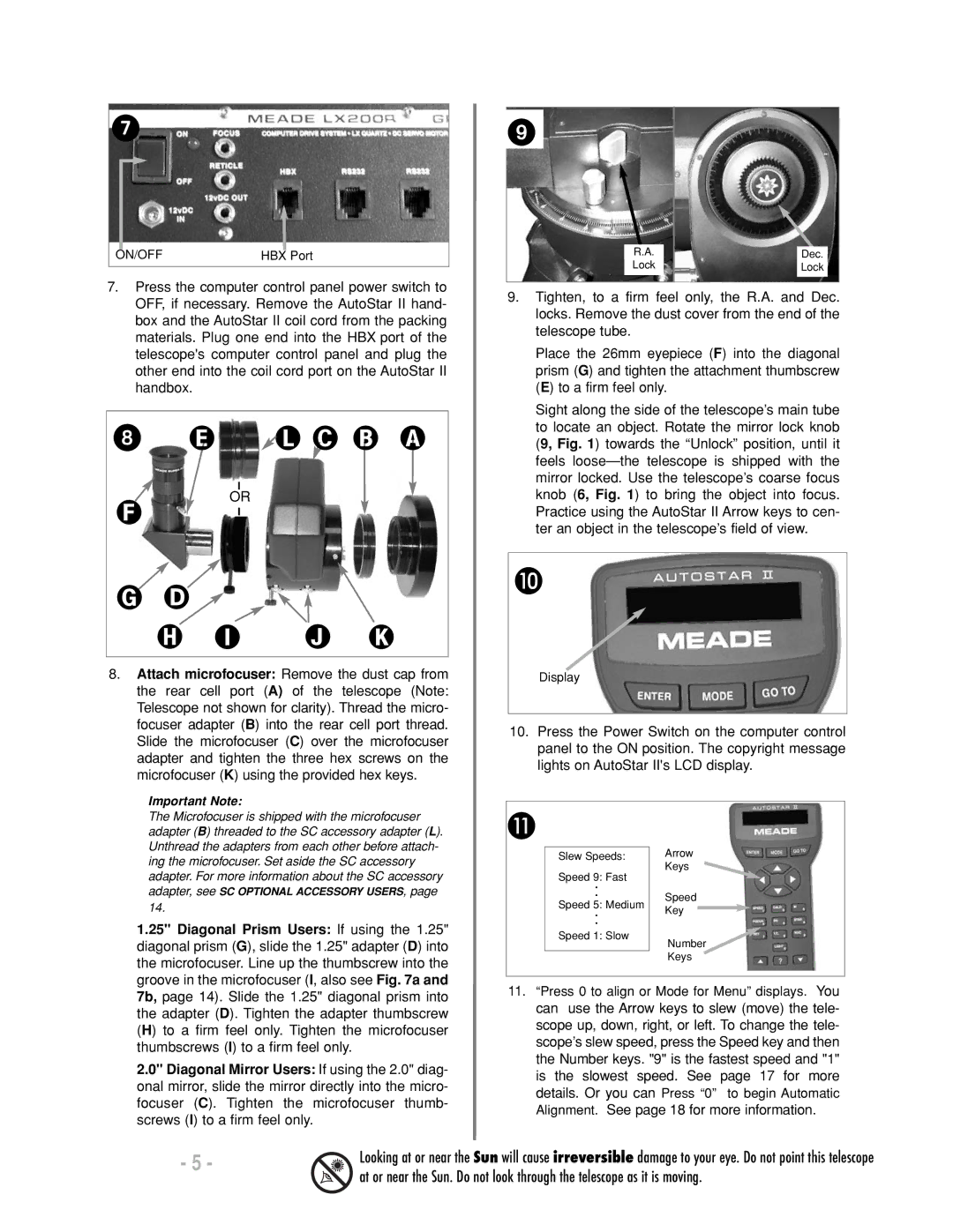 Meade LX200 R instruction manual Important Note 