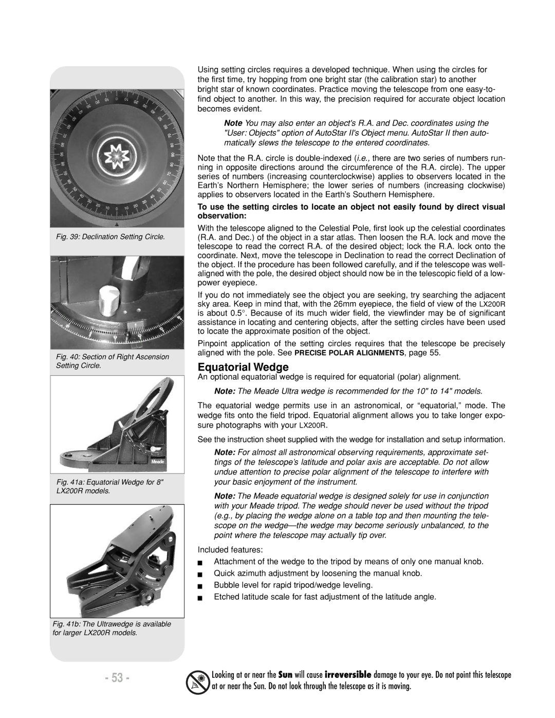 Meade LX200 R instruction manual Equatorial Wedge, Declination Setting Circle 